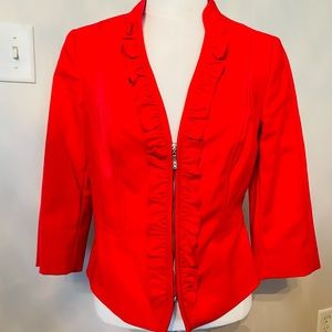 Red ruffle detail zipper jacket